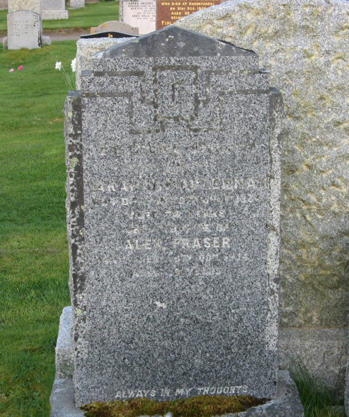 Photo of headstones/Sarah U MacLennan died 1964 MI Fodderty